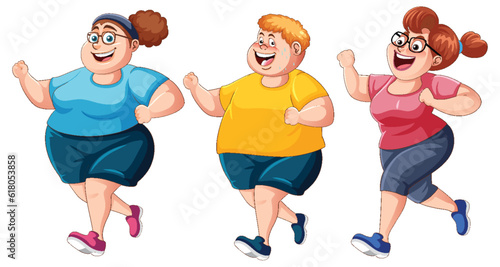 Group of overweight people jogging