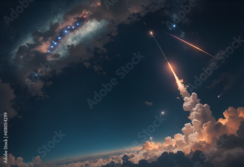 Photo of a rocket launching into the night sky