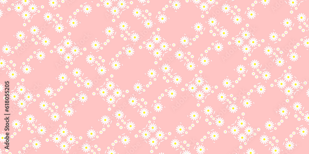 White daisy,daisies seamless on peach pink pastel background.  