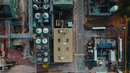Wallpaper Mural Top down aerial video footage of a chemical plant, factory. Showing chemical storage tanks, cooling towers. Torontodigital.ca
