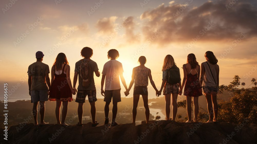 Fototapeta premium Young people enjoying sunset