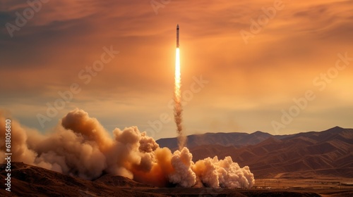 rocket in the sky, power and dynamic energy of the rocket's ascent