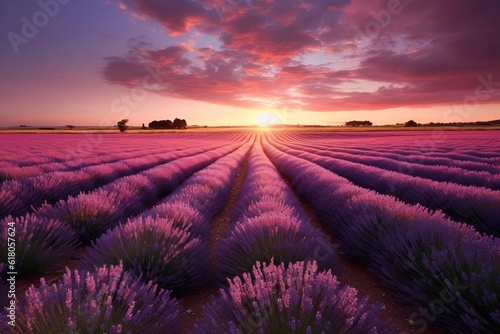 lavender field at sunset made with Generative AI