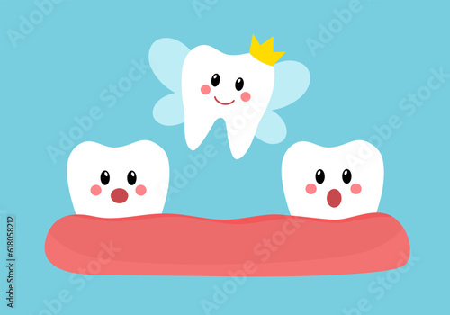 Cute tooth fairy in flat design.