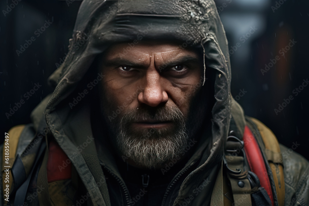 Russian Mercenary Staring in Front With Defient Face. AI Generated Russian Mercenary Staring in Front With Defient Face. AI Generated