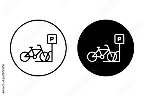 Bicycle parking vector icon set. Parking sign with bike in circle