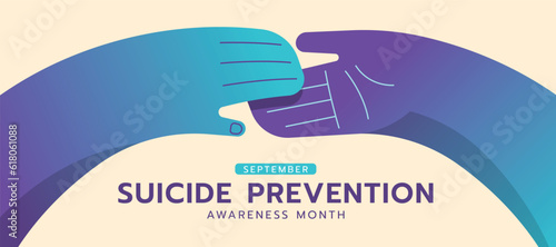 Suicide prevention awareness month - Teal purple hand hold care and connection to give hope hand vector design