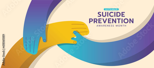 Suicide prevention awareness month  - Teal purple hands hold care and connection to give hope yellow hand vector design photo