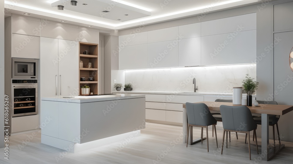 Fototapeta premium Beautiful kitchen interior with new stylish furniture