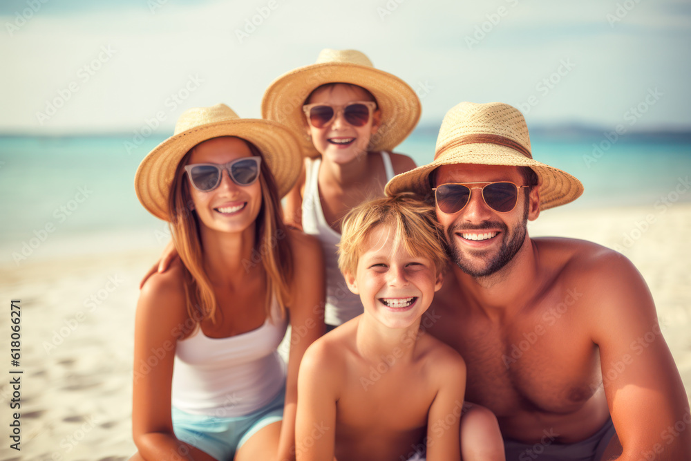 Fototapeta premium Happy young family on their beach holidays