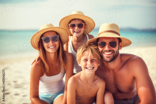 Happy young family on their beach holidays © eyetronic