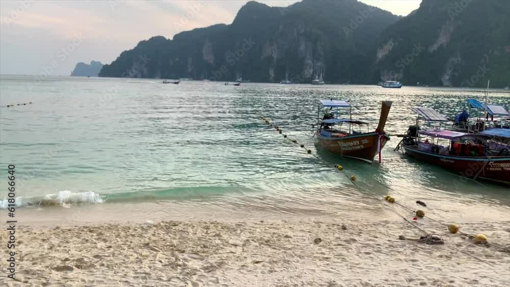 Typical Thailand boats on beach in Railay, Thailand Typical Thailand boats on beach in Railay, Thailand