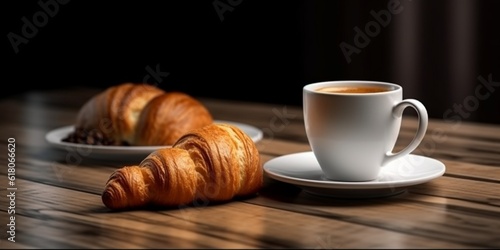 Bread and coffee cup for breakfast snack, AI Generated