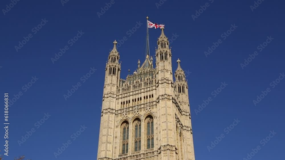 Low angle video of a traditional old building of victoria tower, London, England Low angle video of a traditional old building of victoria tower, London, England
