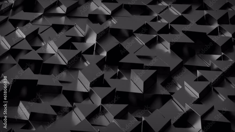 Triangles flyover dark. An abstract representation of flying over a pattern of technical shapes Triangles flyover dark. An abstract representation of flying over a pattern of technical shapes