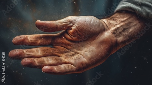 elderly hand reaching up