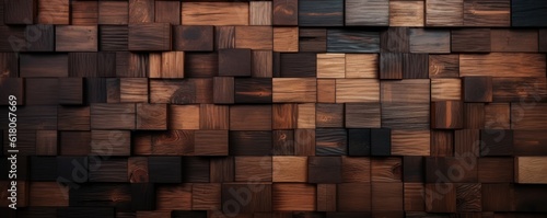 Dark and light brown wood texture background, panorama. Generative Ai.