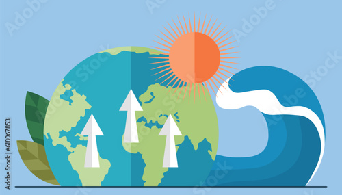 Global warming, sea level rise, increase in temperature of planet, evaporation of worlds oceans. Ecological catastrophy, human impact on ecology. Saving Earth and environmental care, climate change