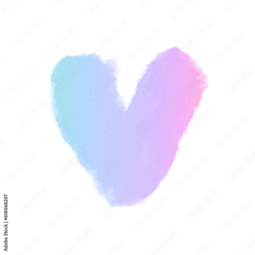 Art Poster with Pink-Blue Watercolor Heart on a White Background. Vector Illustration with Pastel Colors Heart ideal for Wall Art, Poster, Card. Modern Art Print with Love Symbol. Light Rgb Colors.