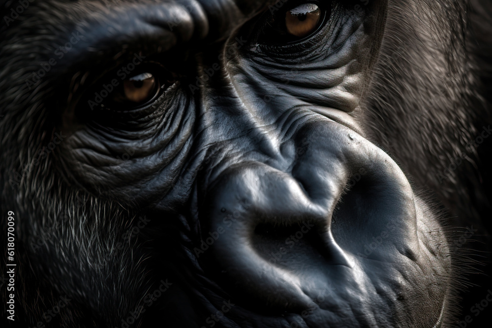 Obraz premium Stunning portrait of a powerfull silverback gorilla. Amazing African wildlife. Generative Ai