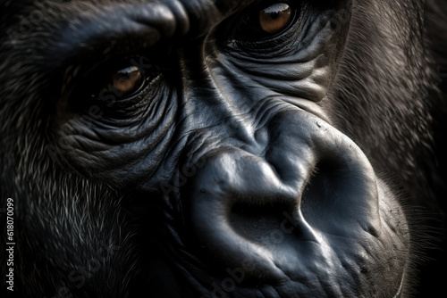 Stunning portrait of a powerfull silverback gorilla. Amazing African wildlife. Generative Ai