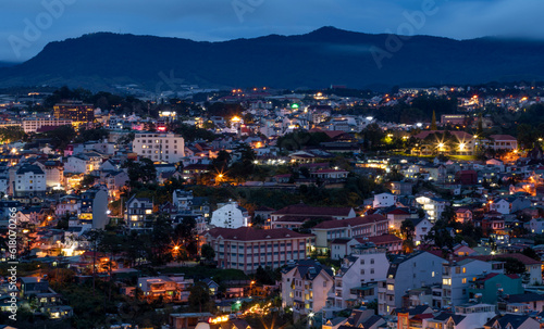 Fog in Da Lat city at night, Lam Dong province, Vietnam