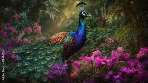 Wallpaper Mural Watercolor peacock with flowers Torontodigital.ca