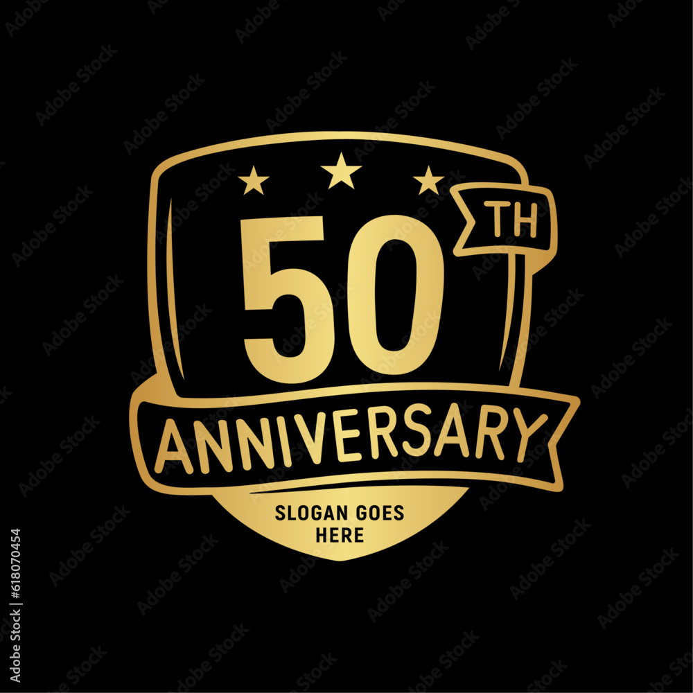 Fototapeta premium 50 years anniversary celebration shield design template. 50th anniversary logo. Vector and illustration.