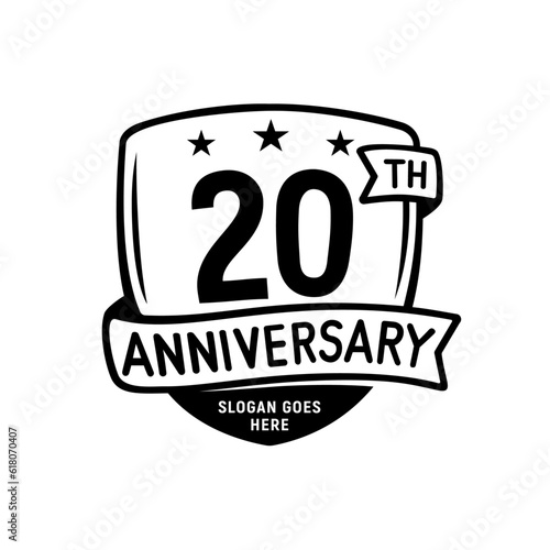 20 years anniversary celebration shield design template. 20th anniversary logo. Vector and illustration.