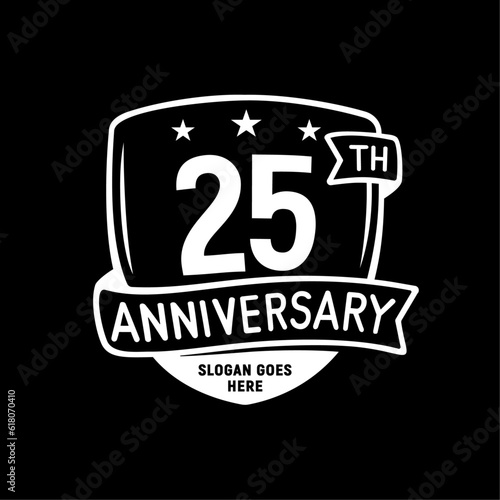 25 years anniversary celebration shield design template. 25th anniversary logo. Vector and illustration.