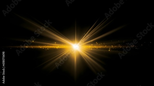 AI generated illustration of a bright yellow lens flare with light radiating outward from its center photo