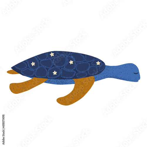 Sea turtle illustration blue summer fantasy isolated