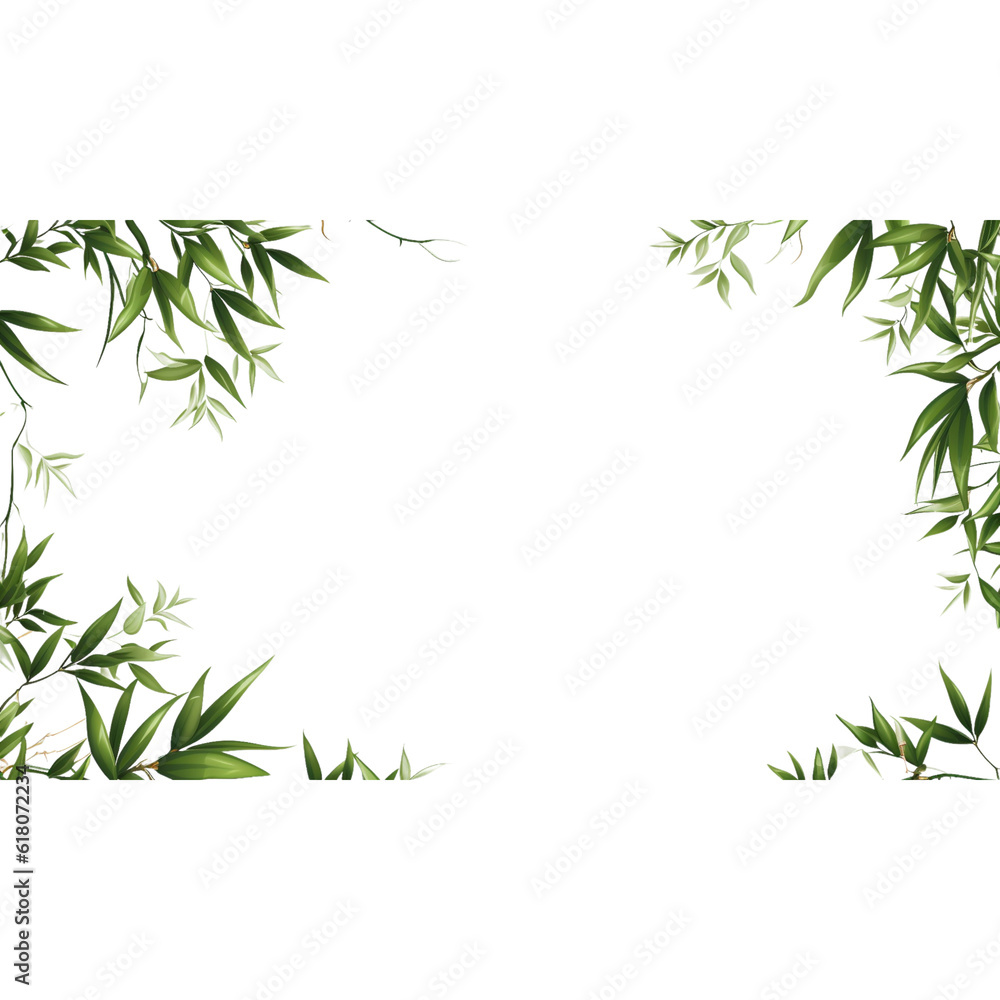 bamboo green border on transparent background AI Generated