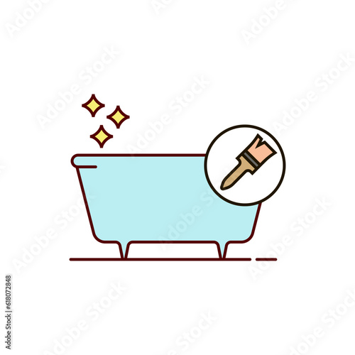 Bathtub refinishing and restoration. Vector with tub and paint brush.