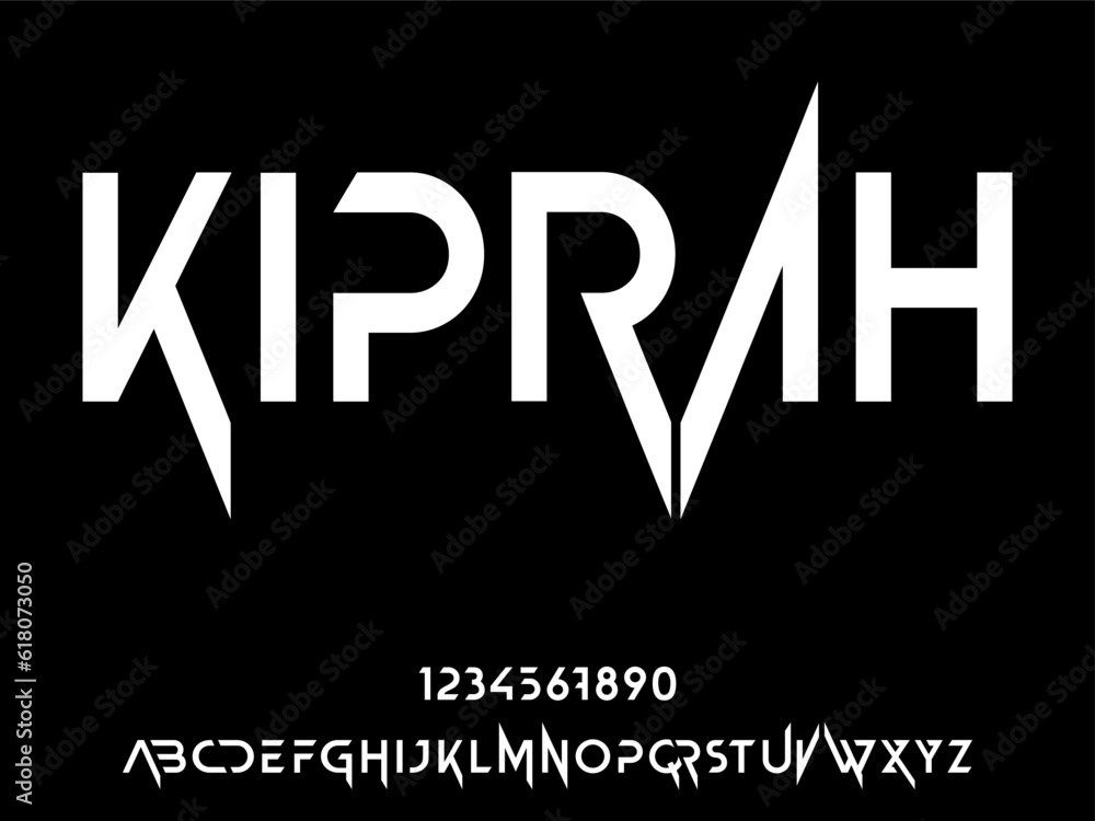 KIPRAH, Bold modern retro stencil sans serif type display font vector.