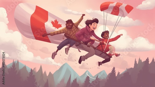 Canada flag with kids celebration illustration background