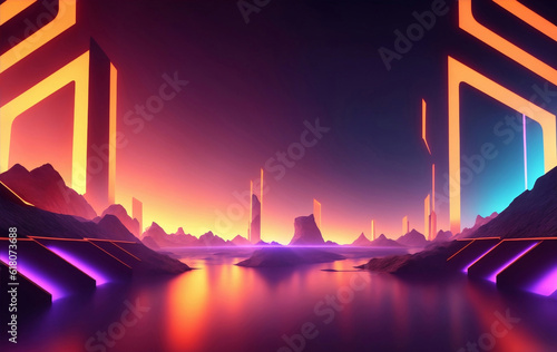 Glowing abstract mountain background  Generative AI Illustration.