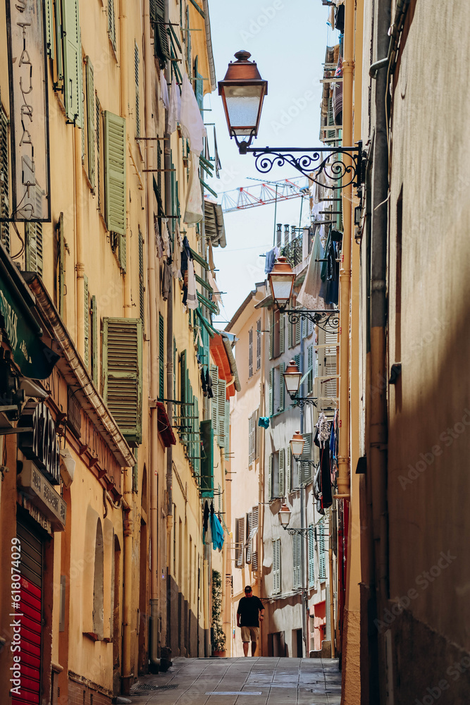 Nice, France - 25 June 2023: Picturesque street in Old Nice