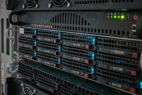 There are powerful database servers in the racks of the data center. Technical hosting platform