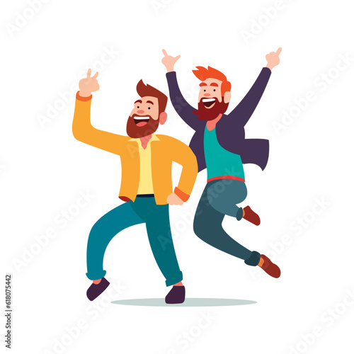 two male bestfriends celebrating happy friendship day by dancing together using vector illustration art