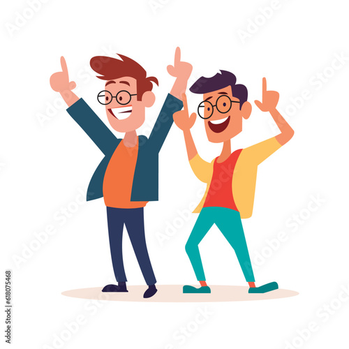 happily doing dancing and celebrating friendship day together using vector illustration art