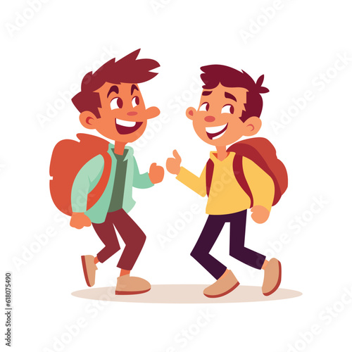 happy children traveling holiday theme with backpack using vector illustration art