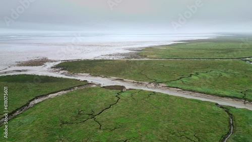 Aerial footage of boats moored inland at Gibraltar Point near Skegness