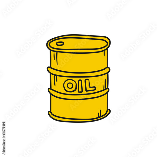 Oil barrel vector cartoon icon hand drawn in doodle style.