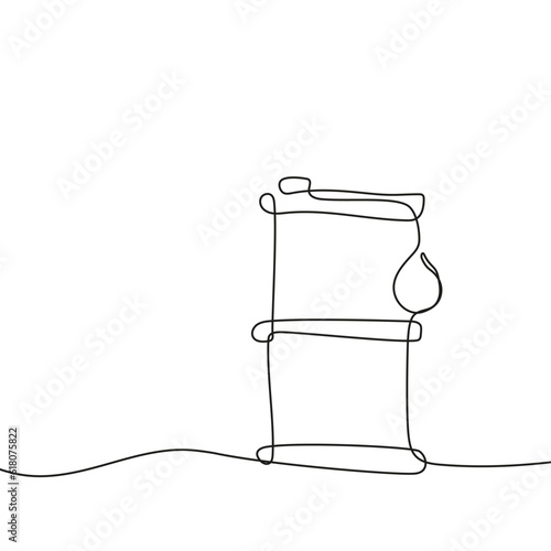 Oil barrel icon hand drawn with single one continuous line. Isolated vector illustration.