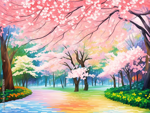 Sakura garden. AI generated illustration