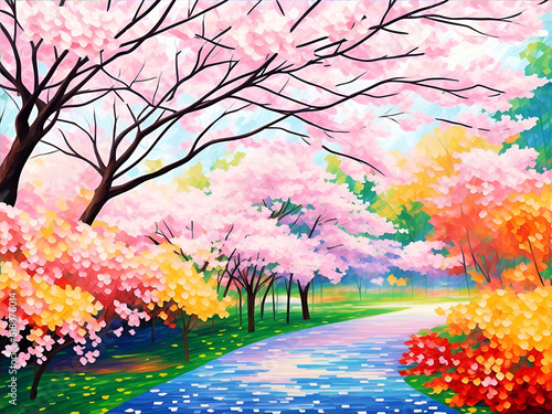 Sakura garden. AI generated illustration