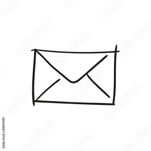 Vector sketch envelope icon on white background. Mail symbol in doodle style.