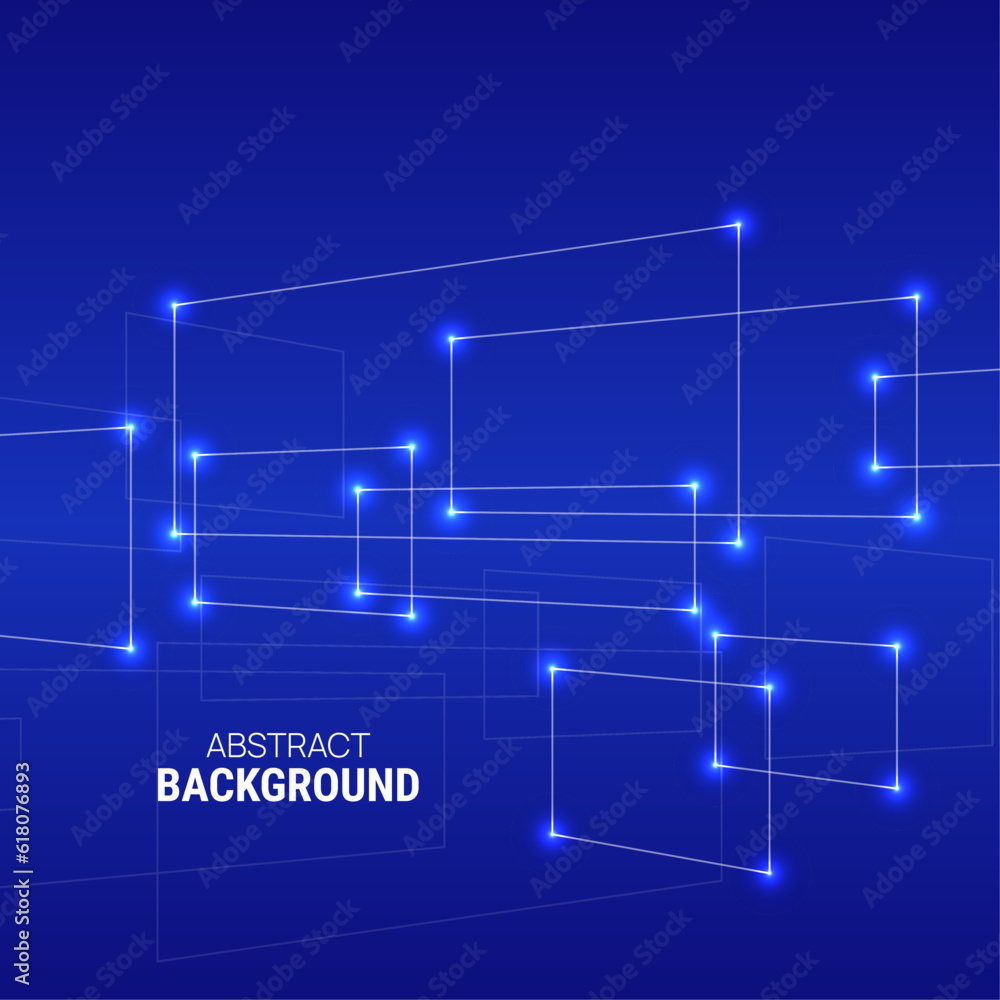 Obraz premium Vector abstract background with overlapping square and glowing dots. High tech design. Node molecule structure. Science and connection concept.