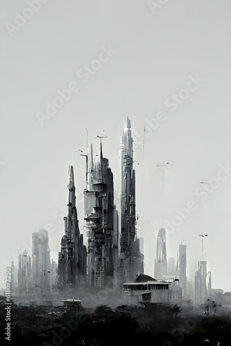 cyberpunk djenne lagos nairobi skyline spaceships white concrete epic hyperrealistic minimalistic gray background  © Gabriel